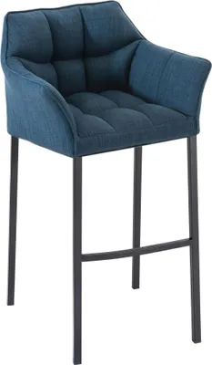 Produktbild von Barhocker GIBEL - Stoff Blau 64x48x110 cm Schwarz | Barstuhl Mit Lehne Tresenhocker Tresenstuhl Kneipenhocker Kneipenstuhl