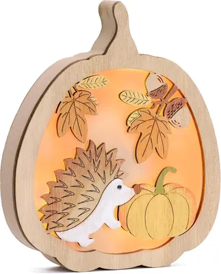 Produktbild von Herbstdeko Kürbis Igel Stimmungsleuchten,3D Holz LED,15cm