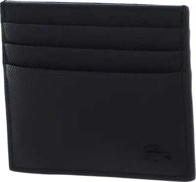A black cardholder with multiple slots and a small crocodile logo on the bottom right.