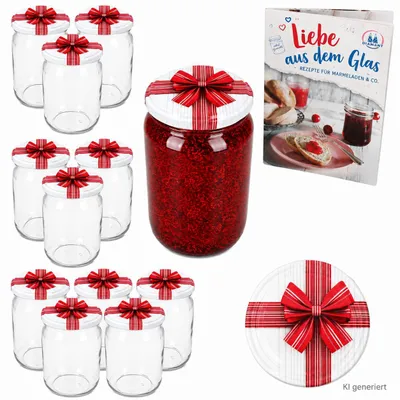 Immagine prodotto di 12 barattoli da conserva da 720 ml con coperchio, confezione regalo TO 82  Libretto di ricette