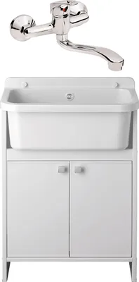 Image de SIGO Lavabo avec socle et robinetterie – meuble sous lavabo avec évier – blanc