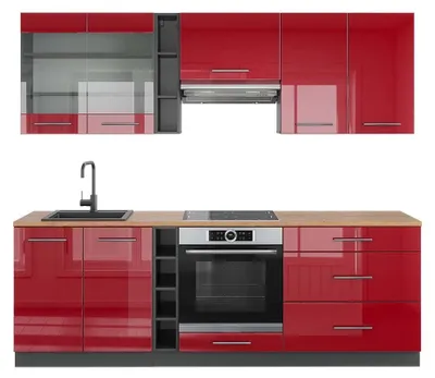 Produktbild von Küchenzeile Vicco Fame-Line Bordeaux Hochglanz/Anthrazit 235 cm , AP Eiche, Model 42309