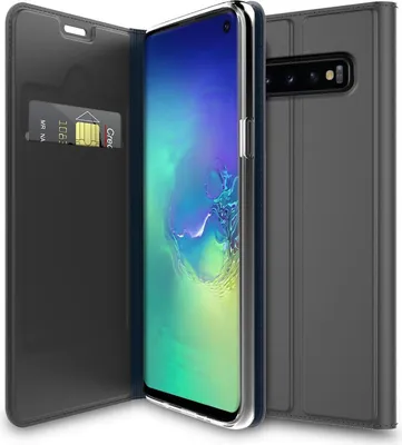 Produktbild von Conie Ultra Slim Klapp Tasche für Samsung Galaxy S10 Plus Kartenfach Hülle Rundumschutz in Anthrazit / Grau