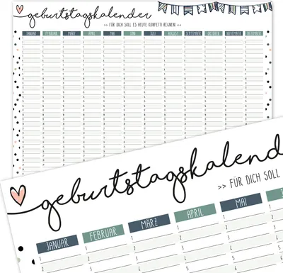 Produktbild von Whiteboard Geburtstagskalender Konfetti grün I DIN A3 I abwischbar jahresunabhängig I Dauerkalender für Mädchen, Frauen, WG, die ganze Familie I you0029