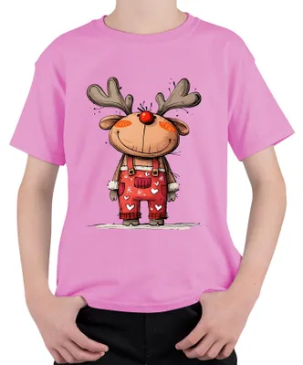Produktbild von Rudolf Rentier rote Nase Weihnachten niedlich Geschenk Cartoon Kinder T-Shirt, Pink, 152