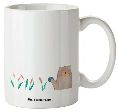 Produktbild von Mr. & Mrs. Panda weisse tasse Otter Stein - Weiß - Geschenk, Seeotter See, Munter, Pflanzen, steingut, Keramiktasse, Große Teetasse, Grüßen, Riesentasse, Kaffeepott