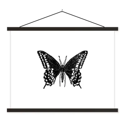 Produktbild von MuchoWow® Textilposter Schmetterling - Tiere - Retro - Schwarz und weiß 40x30 cm mit schwarzem Rahmen - Dekorationen