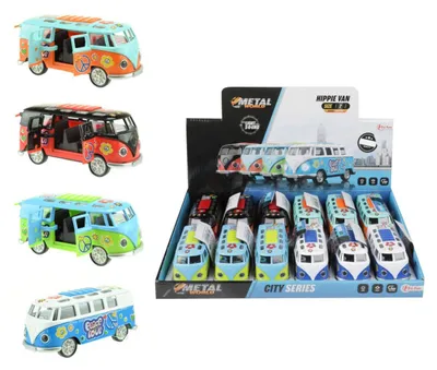 Image de Bus rétro en métal/plastique, 12 cm, à piles, avec sons et lumières, à remonter, 4 couleurs, lot de 12 pièces