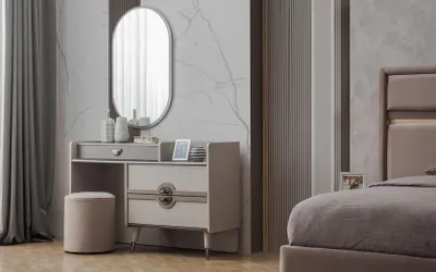 Image de Ensemble Coiffeuse Coiffeur Miroir Console Gris Set 3pcs