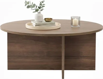 Image de Simbario - Table Basse, 90x90x40h cm Noyer Marron, Forme Ronde