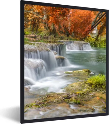 Produktbild von MuchoWow® Gerahmtes Poster Herbst - Wasserfall - Natur - Bäume 30x40 cm - Poster mit Schwarzem Bilderrahmen Wandposter Rahmen Foto Bilder - Wanddeko - Kunstdrucke