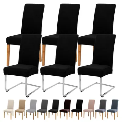 Produktbild von Stuhlhussen 6er Set, Stretch Stuhlbezug, Waschbar, Schwarz