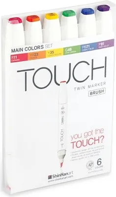 Obrázok produktu pre TOUCH obojstranné alkoholové popisovače Brush & Chisel, 6ks základné
