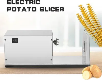 Immagine prodotto di Affettatrice elettrica a spirale per patate - Patate su stelo - Affettatrice per patate - Affettatrice multifunzione per verdure - Acciaio inossidabile - Argento