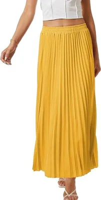 Eleganter Hoher Taillen Fließender Plissee Rock mit Elastischem Stretch für Damen - Langer Maxi A-Linien Strandrock