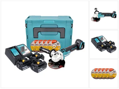 Produktbild von Makita DGA 504 RFJ3 Akku Winkelschleifer 18 V 125 mm Brushless + 3x Akku 3,0 Ah + Ladegerät + 5x Trennscheibe + Makpac
