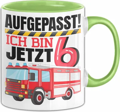 Produktbild von 6. Geburtstag Geschenk Tasse Becher Jungs Feuerwehr Aufgepasst Ich Bin Jetzt 6 (Grün)