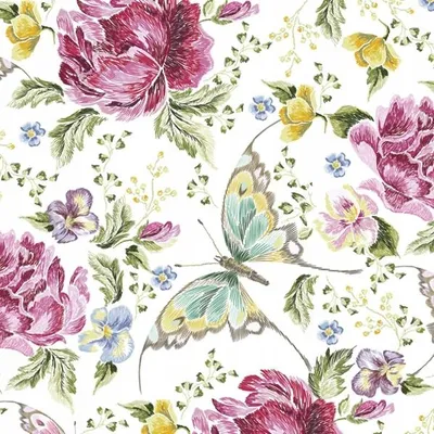 Produktbild von Servietten BLUMEN UND SCHMETTERLINGE Geburtstag 33x33cm 20St.