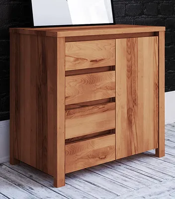Produktbild von Kommode mit exklusiven Design Tasman 12, vier Schubladen, eine Tür, Kernbuche Massivholz geölt, Maße: 77 x 80 x 45 cm, Soft Close System