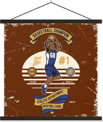 Produktbild von MuchoWow® Textilposter Mancave - Basketball - Vintage - Rot 90x90 cm mit schwarzem Rahmen - Magnetisches