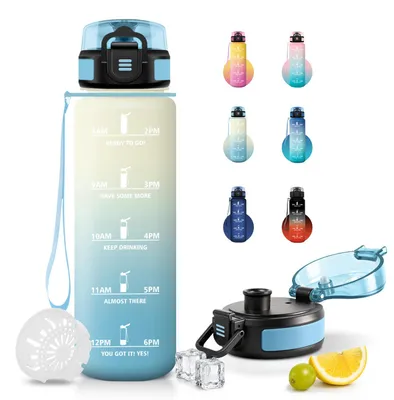 Produktbild von Sportflasche 1L Auslaufsicher mit Zeitmarkierung, Trinkflasche für Sprudel