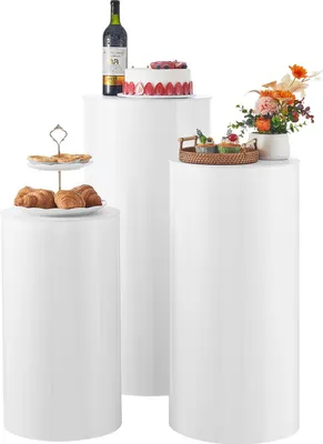 Zdjęcie produktu dla Stojak na kwiaty ślubne SucceBuy, 3-częściowy zestaw, cylindryczna podstawa (wysokość 600/750/900 mm), biała podstawa z osłoną z PVC, cylindryczne stojaki na uroczystości, przyjęcia, urodziny i dekoracje, udźwig do 15 kg