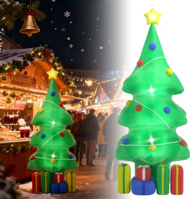 Produktbild von LARS360 150cm Aufblasbarer Weihnachtsbaum mit LED, Geschenkboxen & Zierschmuck – Leuchtende Weihnachtsfigur Deko Innen & Außen