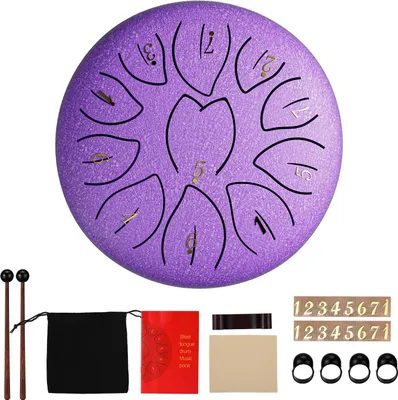 Immagine prodotto di Tamburo a lingua in acciaio Tank Drum - Mini Handpan - 15 cm - 11 note - con bacchette - Grigio