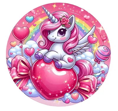 Produktbild von Runder Teppich Unicorn 120 cm – Einhorn und rosa Herz