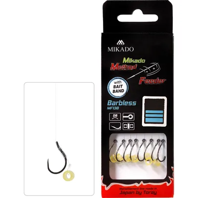 Image de 8 x MIKADO METHOD FEEDER BARBLESS hameçon Rig `s avec pellet- Bait Band hameçon de protection #4 / 0,28mm