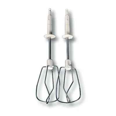 Two mixer beaters on a white background.