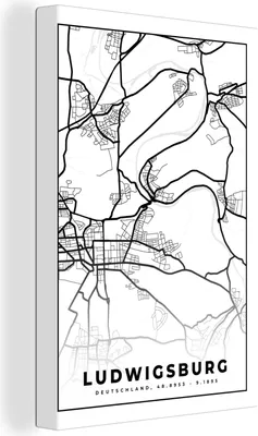 Obrázok produktu pre OneMillionCanvasses® - Obrazy na plátne - 90x140 cm, Mapa mesta - Ludwigsburg - Mapa, nástenná umelecká dekorácia - Fotografia na plátne - Maľba na drevenom ráme - Dekorácia na stenu - Spálňa