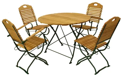 Produktbild von Gartengarnitur Biergartengarnitur 999050F SitzgruppeTisch Stuhl 5-teilig, Flachstahl grün + Robinie