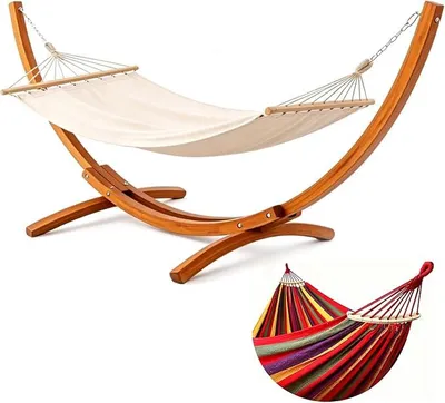 Imagen del producto de Hamaca con estructura, fabricada en madera maciza de haya, capacidad de 200 kg, estructura de madera