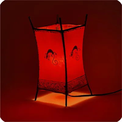 Immagine prodotto di Lampada orientale Lampada all'henné Lampada in pelle marocchina Lampada da tavolo Lampada da terra Carree Gecko 30 cm, rosso