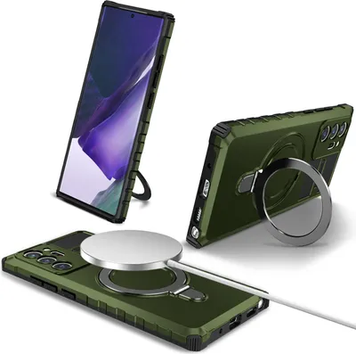 Immagine prodotto di Per Samsung Galaxy Note 20 Ultra 5G Custodia Magsafe Magnetic Ring Stand Custodia protettiva, Custodia per cellulare a doppio strato Verde