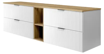 Zdjęcie produktu dla Szafka łazienkowa, biały / dąb craft + czarny uchwyt, 180 x 57 x 46 cm