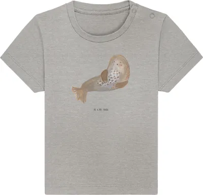 Produktbild von Mr. & Mrs. Panda Babyshirt Robbe Lachen 6. - 12. Monat - Heather Grey - Geschenk,  T-Shirt, Kinder Top, Kleinkind, Ostsee, Lustige Sprüche, Robben, Nordsee, Strand