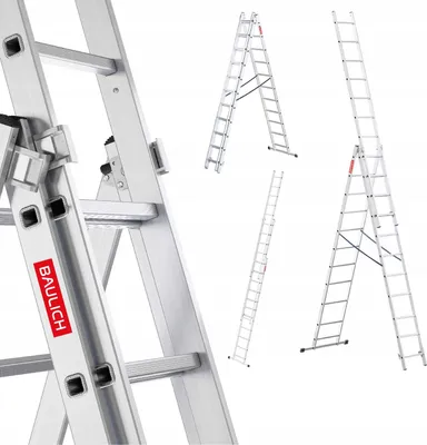 Obrázok produktu pre Baulich | Rebrík – hliníkový rebrík – 3x11 priečok – skladací – nosnosť 150 kg – pracovná výška 6,55 m