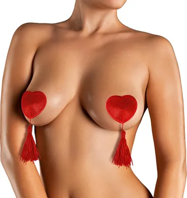 Produktbild von Junggesellenabschied Herz Brustverzierung Karneval Kostüm Zubehör Roter Schwung Party Accessoire Spaß Herzform Strass Pailletten Dekoration, Farbe: Rot