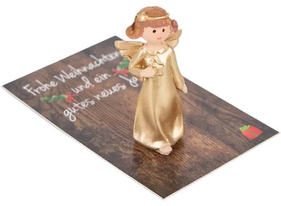 Produktbild von Logbuch-Verlag 4 Weihnachtsengel gold mit Weihnachtskarte Gastgeschenk Weihnachtsfeier Kleinigkeit schenken Weihnachten 8,5 x 5,5 cm