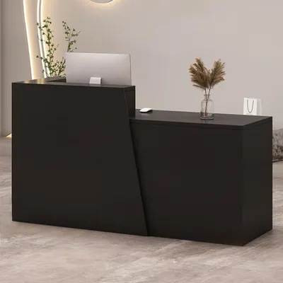 Image de Comptoir de réception avec tiroir et étagères, dimensions 160x42x100 cm, couleur noire