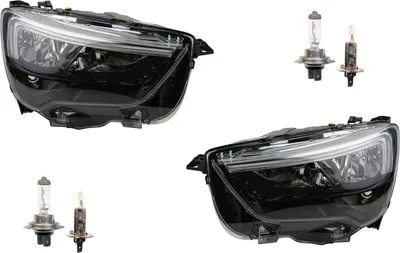 Obrázek produktu pro Sada světlometů, levý a pravý, kompatibilní s modelem Opel Combo X19, výroba 06/18, včetně žárovek. Čísla dílů: 554710, 1634150880, 39176022, 554709, 1634151380, 39176023. Johns