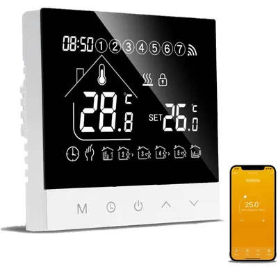 Obrázok produktu pre Inteligentný termostat pre vykurovanie kotlom – Wi-Fi, programovateľný termostat s dotykovým displejom