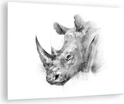 Produktbild von Bilder auf glas - Einteilig - Nashorn Porträt Grafik - 70x50cm - Glasbilder - Wandbilder - Bilder - zum Aufhängen bereit - Wanddekoration aus Glas - Glas Bilder - Wandbild auf Glas - GAA70x50-4378