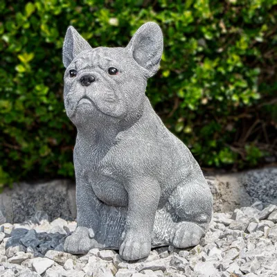 Produktbild von Hundewelpe, Skulptur, groß, Bulldogge | Stein, Grau | H 28,5 x B 17,5 cm