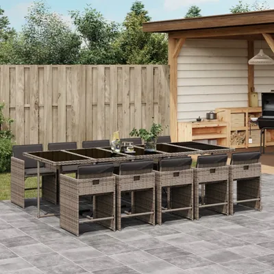 Produktbild von Stabli Möbel Gartenmöbel Set Balkonmöbel-Set 11-tlg. Garten-Essgruppe mit Kissen Grau Poly Rattan - Gartenmöbelgarnituren CC2265124 5parcel