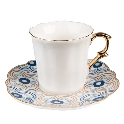 Zdjęcie produktu dla Clayre & Eef Filiżanka ze spodkiem 95 ml Porcelana biało-niebieska