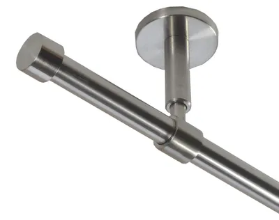 Produktbild von Gardinenstange mit Edelstahlrohr V2A 16mm Wandträger Deckenträger 1-läufig oder 2-läufig wählbar Modern Kappe E16 von Basit