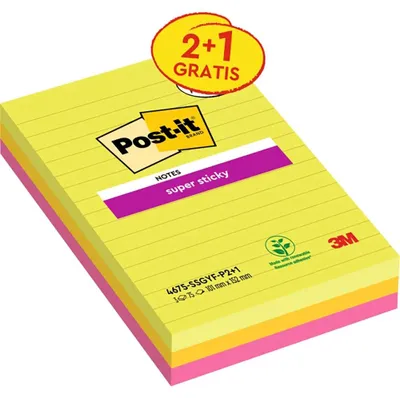 Image de Post-it 4675-SSGYF-P2+1 Post-it notes adhésives Super Sticky Notes, lignées, 101x152 mm